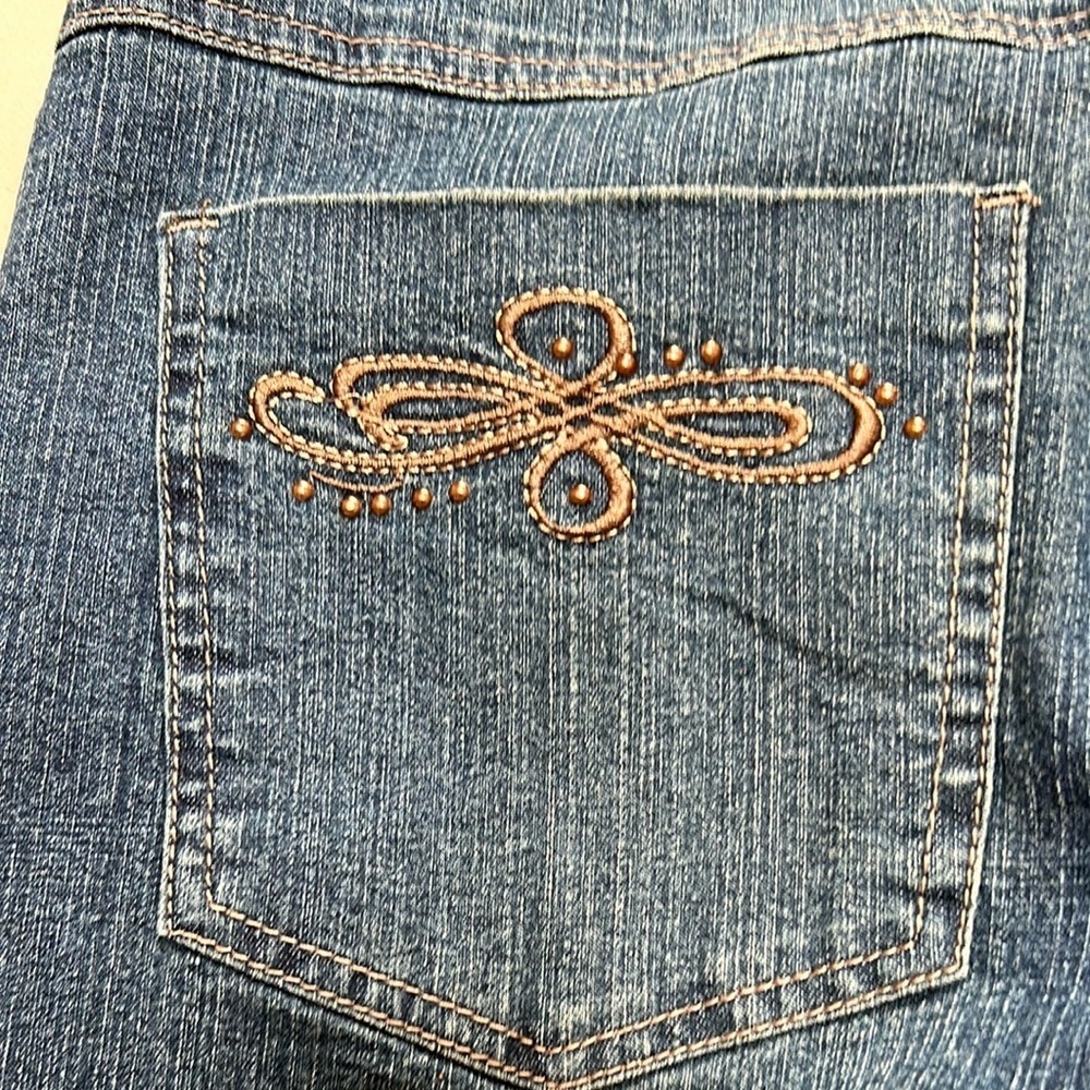 Cos Women’s Denim Y2K Boho Hippie Studded Embroidered Bootcut Blue Jeans Sz 12P - Picture 13 of 16